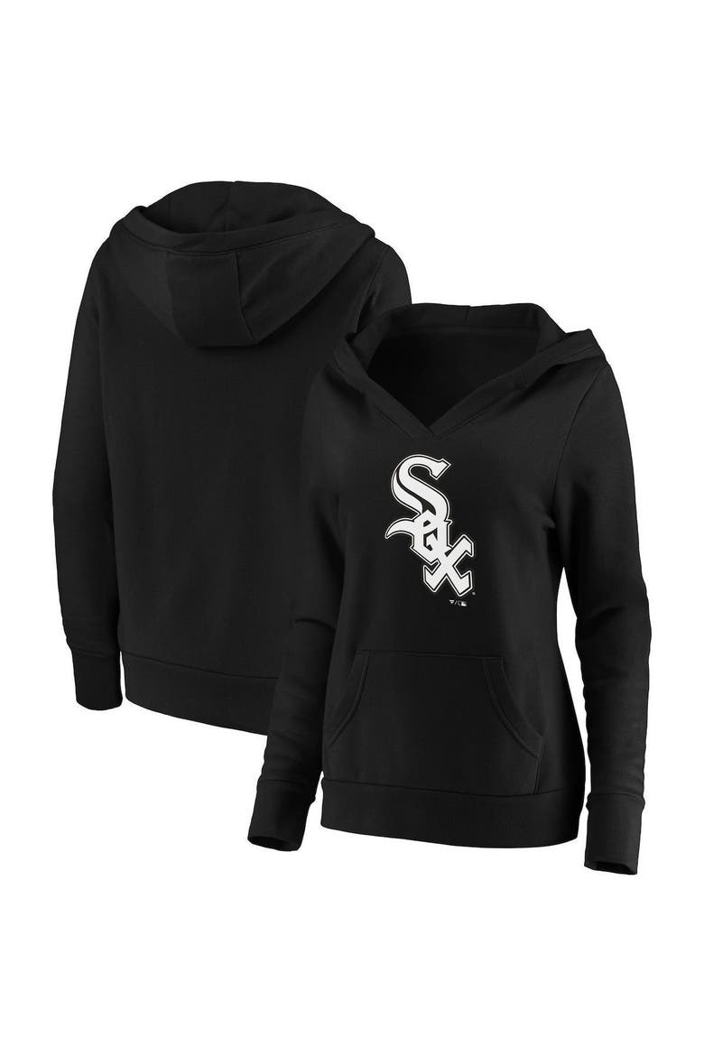 Women's Fanatics Branded Black Chicago White Sox Official Logo Crossover V-Neck Pullover Hoodie, Main, color, BLACK