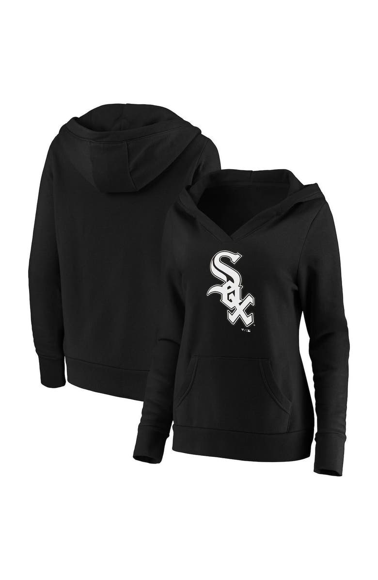 FANATICS Women's Fanatics Branded Black Chicago White Sox Official Logo Crossover V-Neck Pullover Hoodie, Main, color, Black