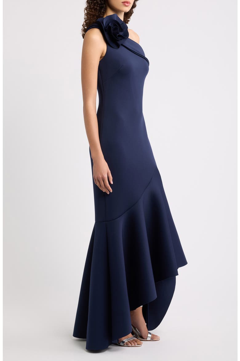 Ruffle One-Shoulder Gown, Alternate, color, NAVY