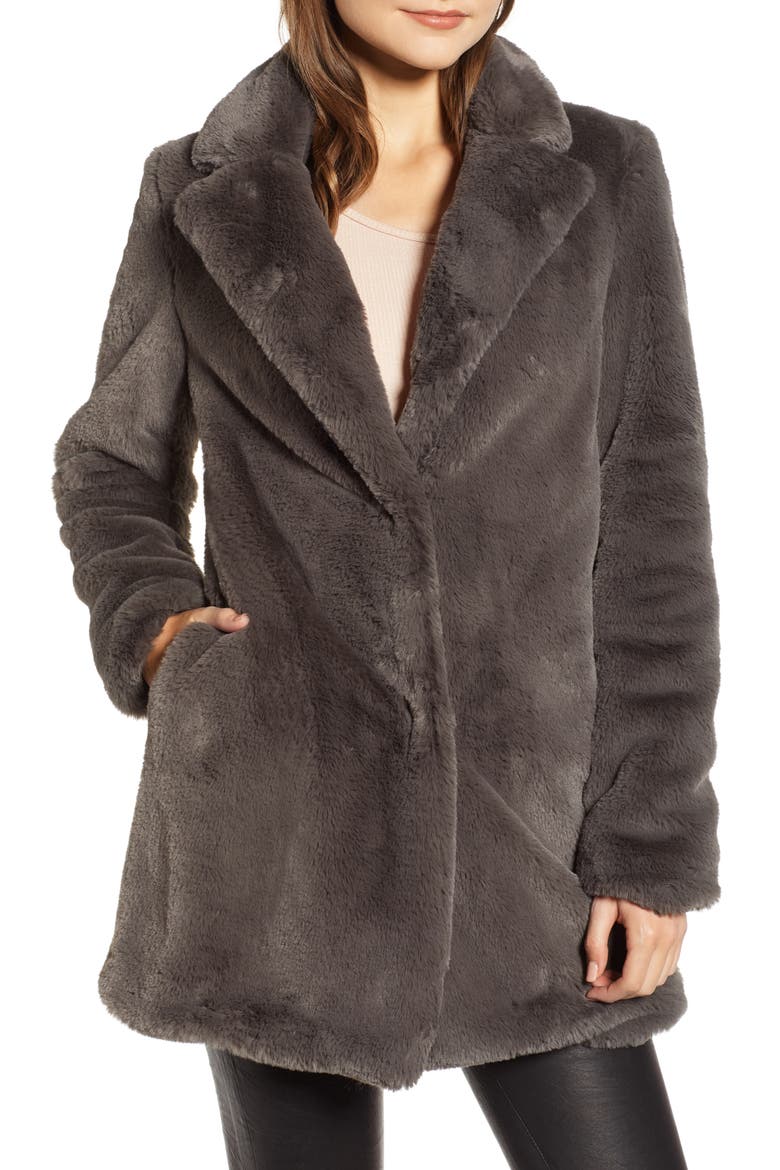 Faux Fur Coat, Alternate, color, GREY
