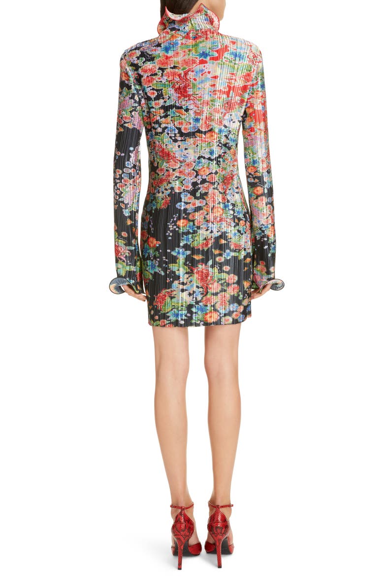 Bloom Long Sleeve Plissé Minidress, Alternate, color, RED/ BLACK