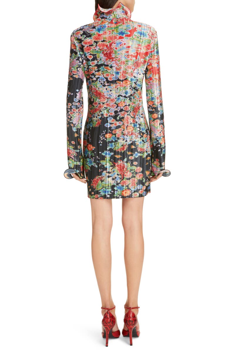 Givenchy Bloom Long Sleeve Plissé Minidress, Alternate, color, 