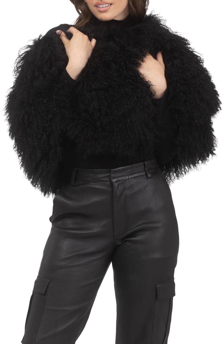 GORSKI Select Genuine Shearling Shawl, Alternate, color, Black