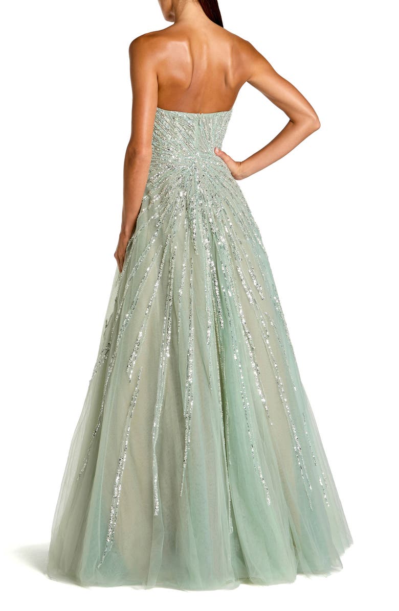 Mac Duggal Mesh Sequin Strapless Sweetheart Neck Ballgown, Alternate, color, Seafoam