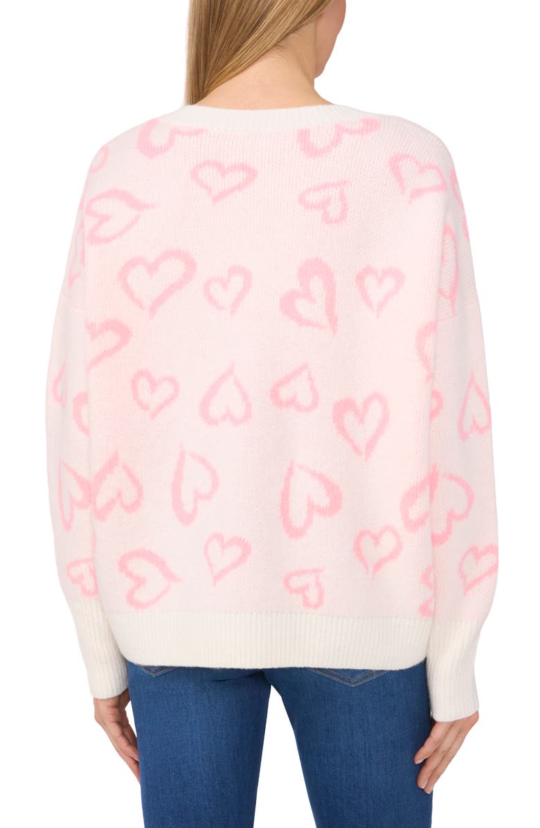 CeCe Heart V-Neck Sweater, Alternate, color, 