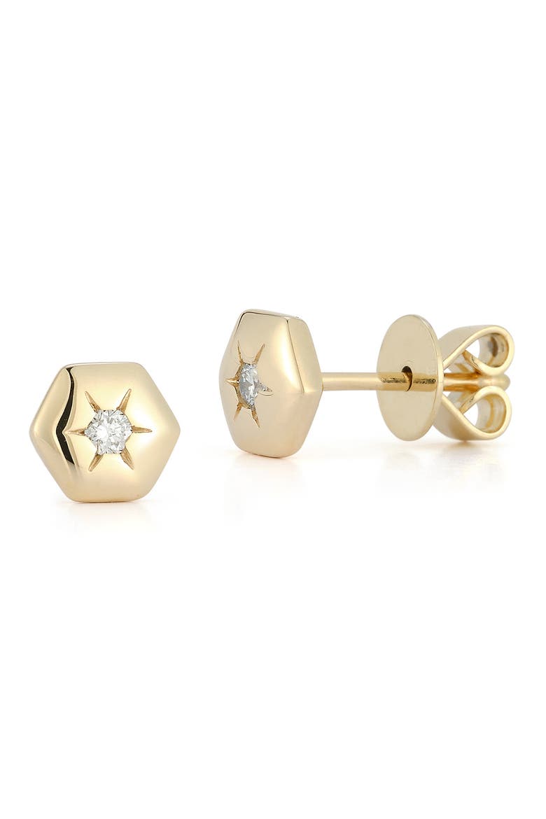 Cynthia Rose Diamond Starburst Hexagon Stud Earrings, Main, color, YELLOW GOLD
