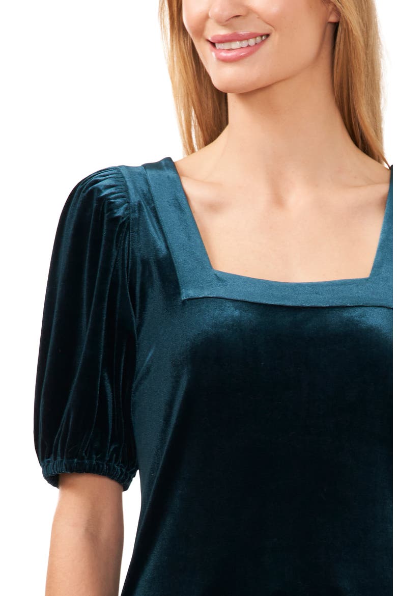 Square Neck Stretch Velvet Top, Alternate, color, HUNTER GREEN