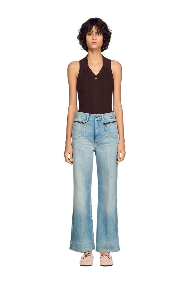 Faded straight zipped cotton jeans, Alternate, color, Blue jean
