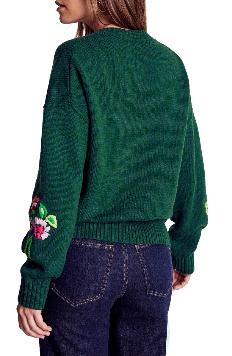 Boden Novelty Embroidered Sweater, Alternate, color, Emerald Night Bouquet