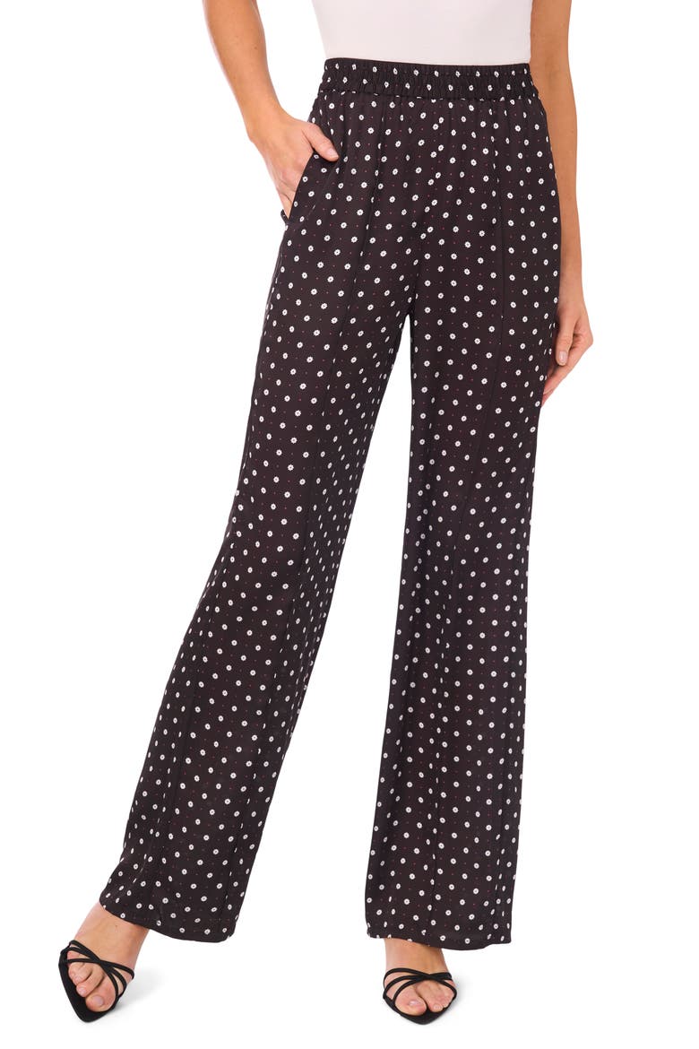 Floral Elastic Waist Straight Leg Pants, Main, color, RICH BLACK
