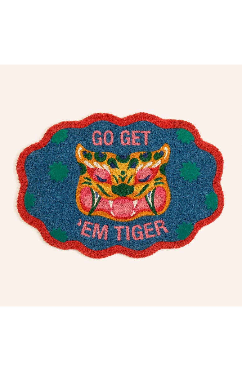 Zsa Zsa Zsu Kerala Tiger Coir Doormat 20" x 28", Main, color, Blue