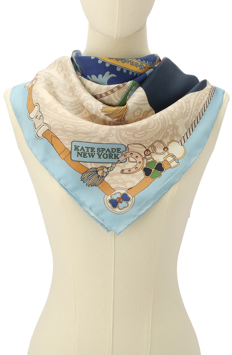 Kate Spade New York Lunar New Year Horse Square Silk Scarf, Alternate, color, Ivory Multi