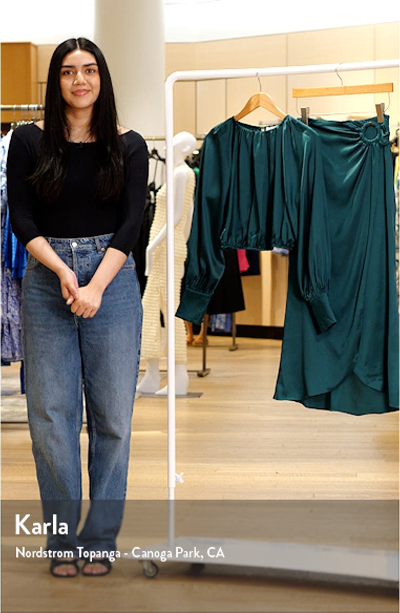 Natasha Long Sleeve Satin Crop Top & Skirt Set, sales video thumbnail