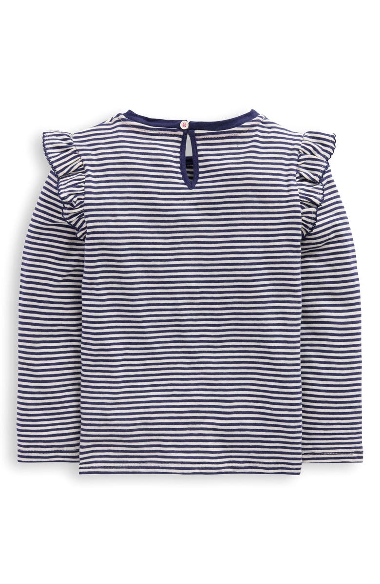 Mini Boden Kids' Frill Sleeve Slub Top, Alternate, color, Navy Stripe