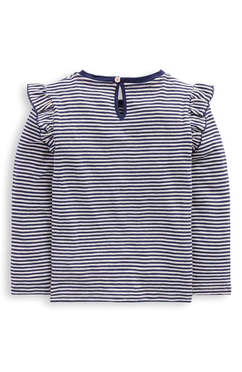 Mini Boden Kids' Frill Sleeve Slub Top In Blue