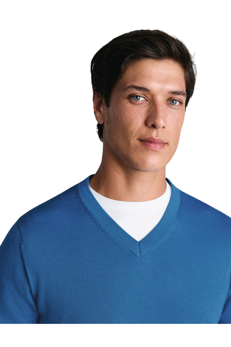 Merino V-Neck Sweater, Alternate, color, Ocean Blue