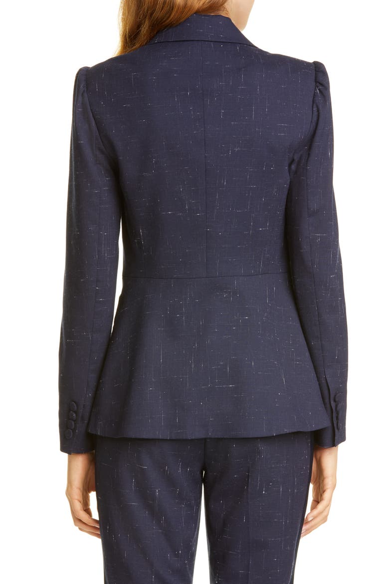 Puff Sleeve Crosshatched Wool Blend Jacket, Alternate, color, NAVY