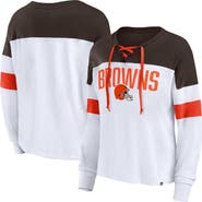 FANATICS Women's Fanatics Branded White/Brown Cleveland Browns Plus Size Even Match Lace-Up Long Sleeve V-Neck Top