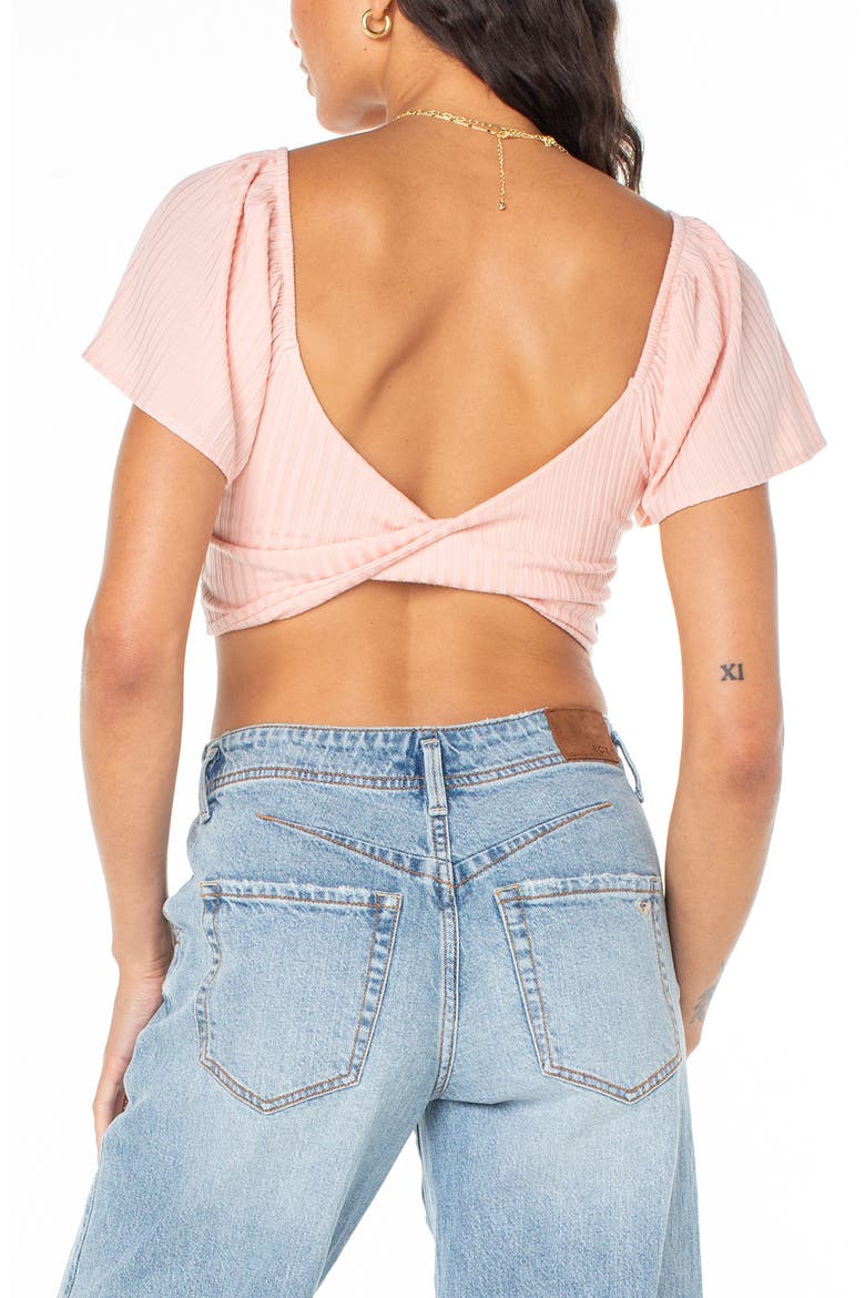 Sandy Beach Smocked Twist Reversible Crop Top, Alternate, color, ROSE CLOUD SOLID
