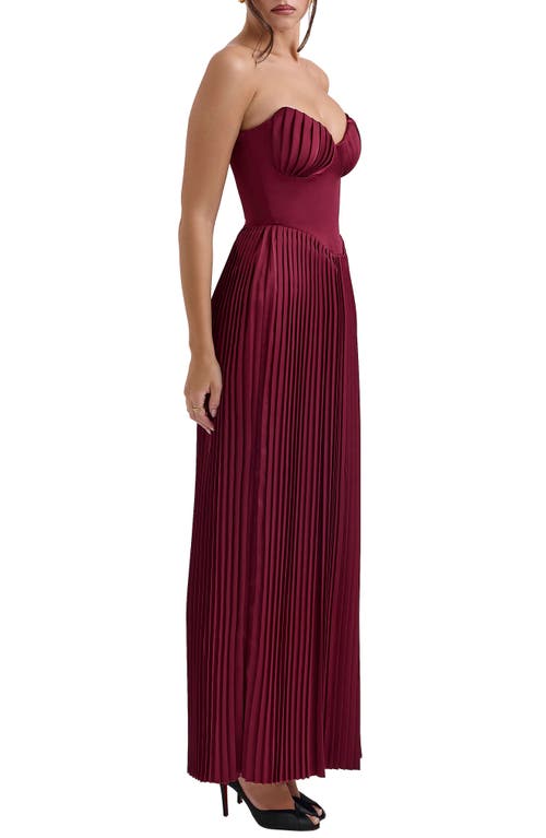 House Of Cb Marcella Strapless Pleated Georgette Gown In Cabernet