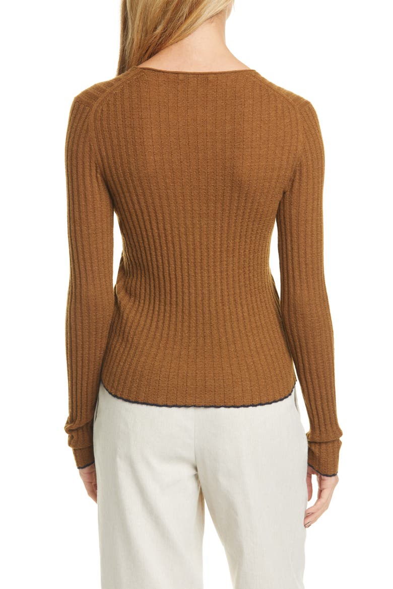 Ribbed Cashmere Crewneck Sweater, Alternate, color, PECAN/ PALO SANTO