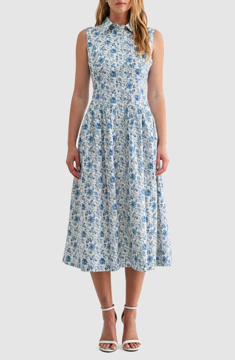 Floral Sleeveless Cotton Midi Shirtdress