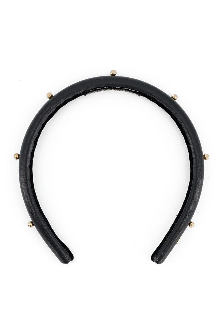 Belle de Jour Leather and Gold Studs Headband, Main, color, Black