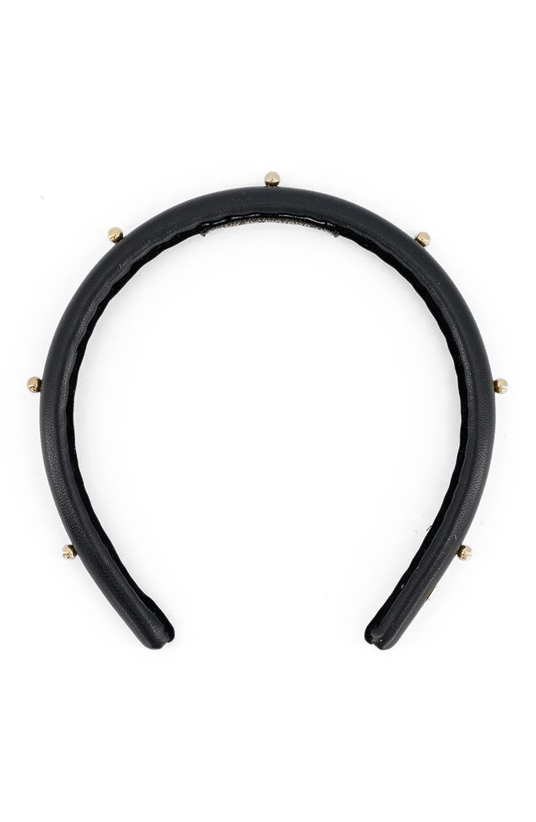 Alexandre de Paris Belle de Jour Leather and Gold Studs Headband, Main, color, Black