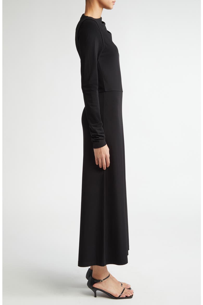 Draped Long Sleeve Jersey Dress, Alternate, color, BLACK