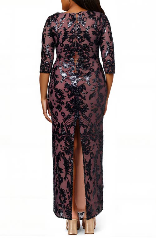 Adrianna Papell Beaded Back Slit Gown In Multi