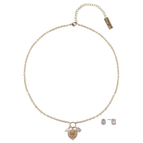 Gold Tone Nana Rose Pendant Necklace and Earring Set