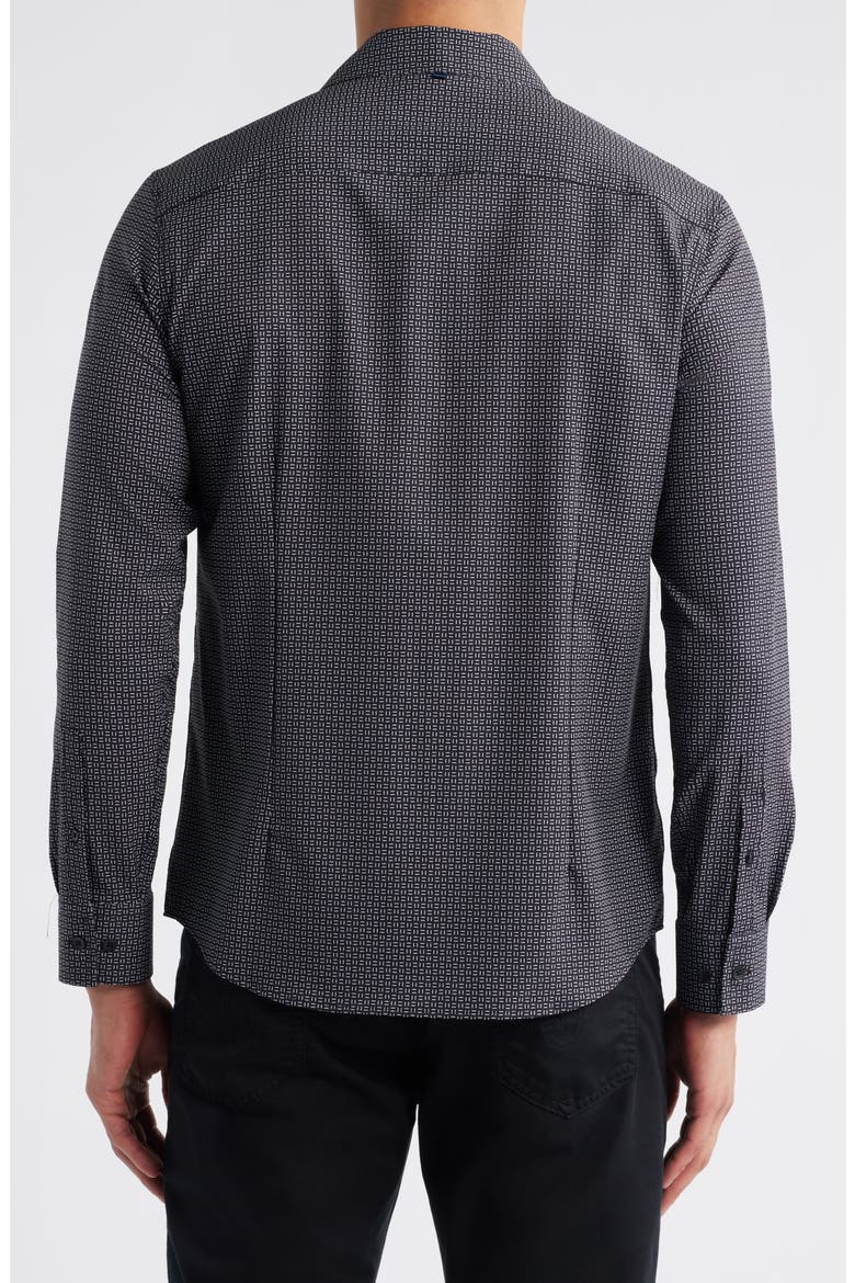 Trim Fit Dash Duo Geo Print Performance Button-Up Shirt, Alternate, color, BLACK