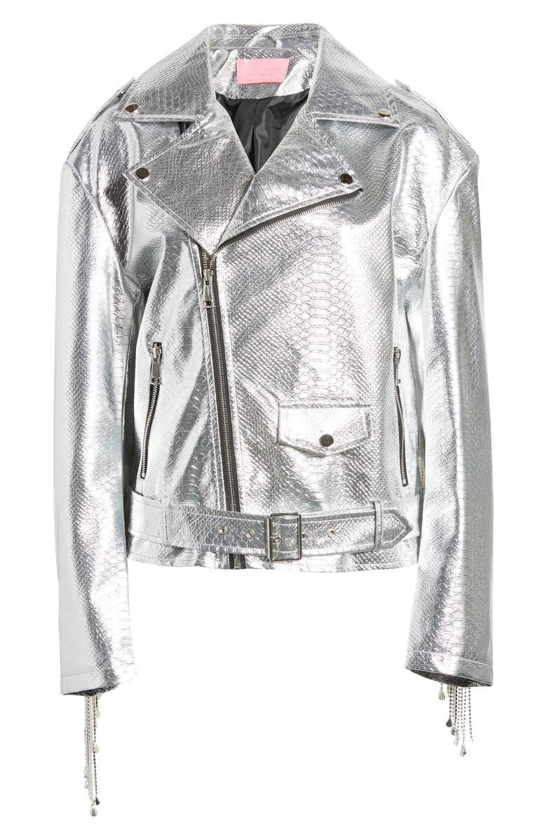 AZALEA WANG Metallic Faux Leather Moto Jacket, Alternate, color, 
