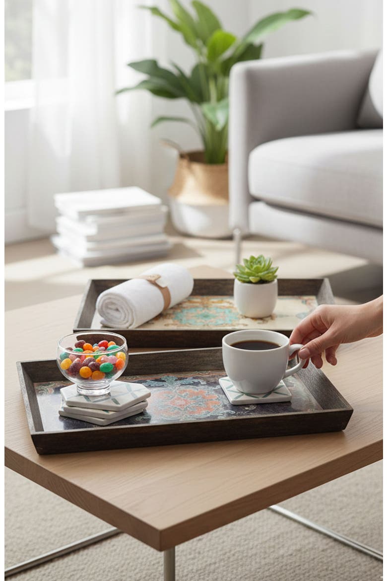 Set of 2 Elegant Trays, Alternate, color, MULTI