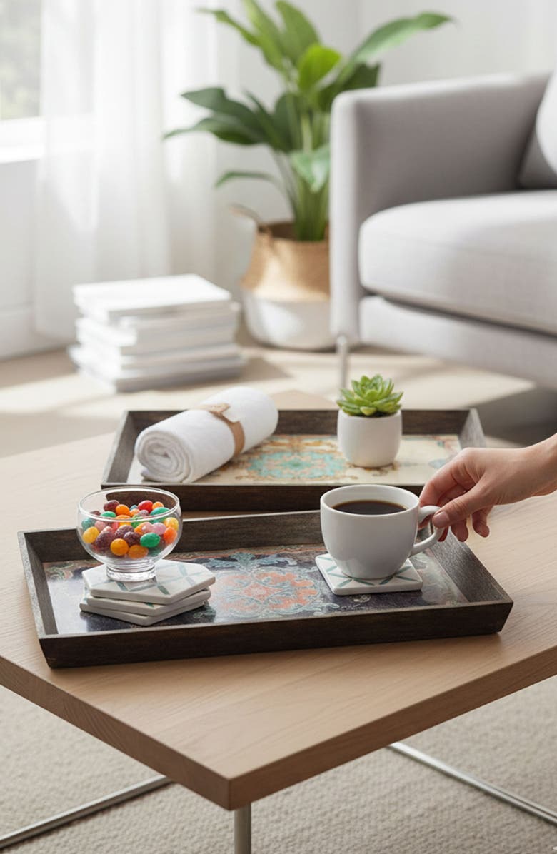 A & B Home Set of 2 Elegant Trays, Alternate, color, Multi