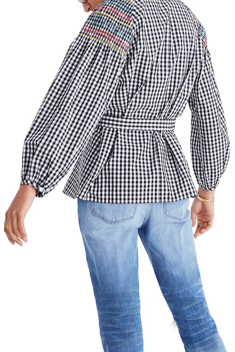 Smocked Gingham Top, Alternate, color, TRUE BLACK
