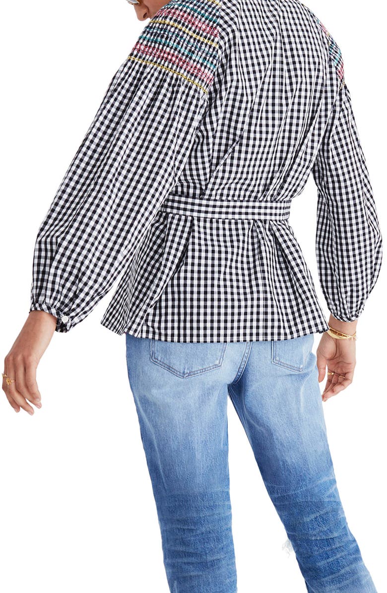Madewell Smocked Gingham Top, Alternate, color,