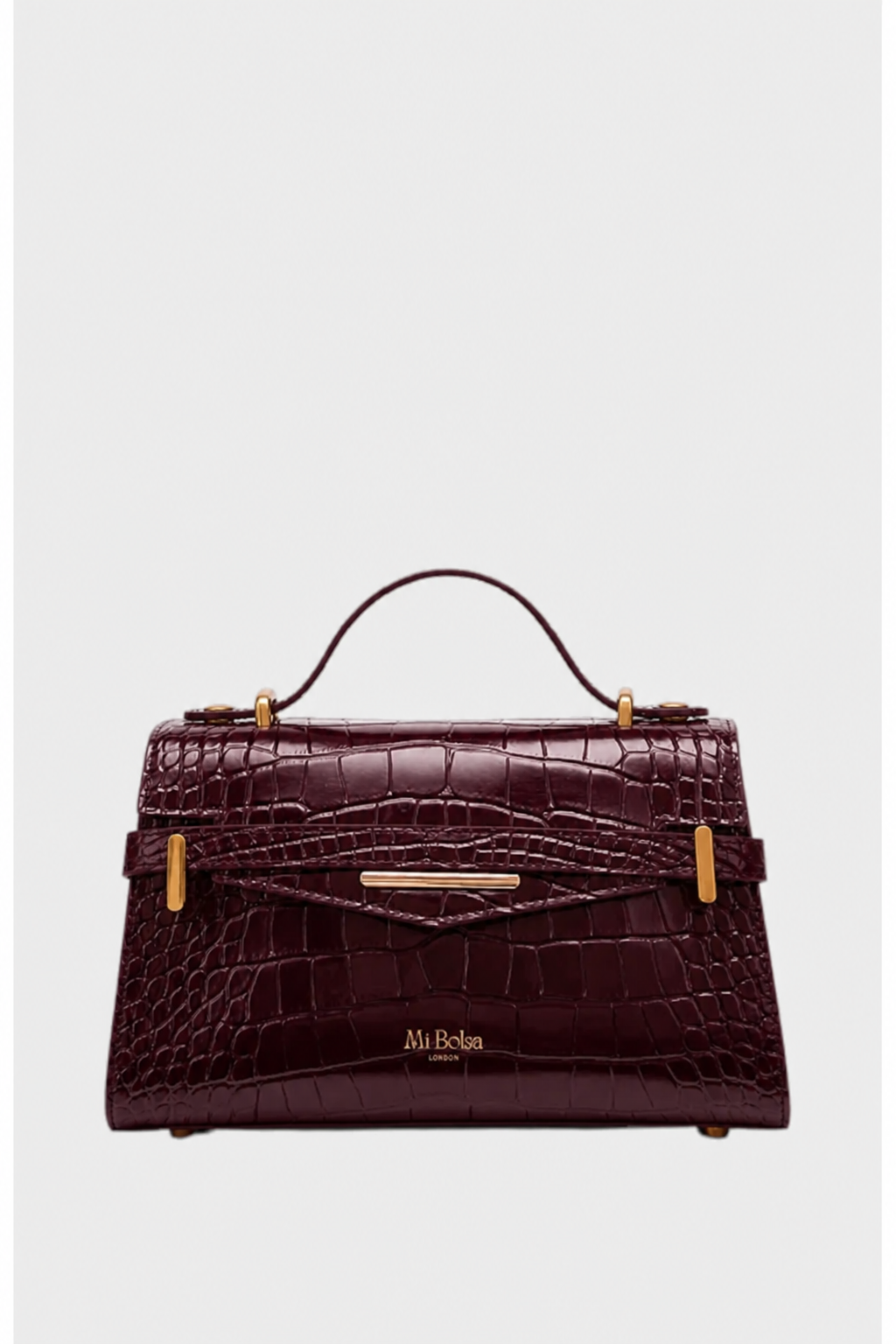 Mi Collection - Croc Embossed Leather Top Handle Bag, Main, color, Burgundy