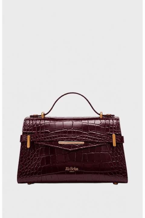 Mi Collection - Croc Embossed Leather Top Handle Bag