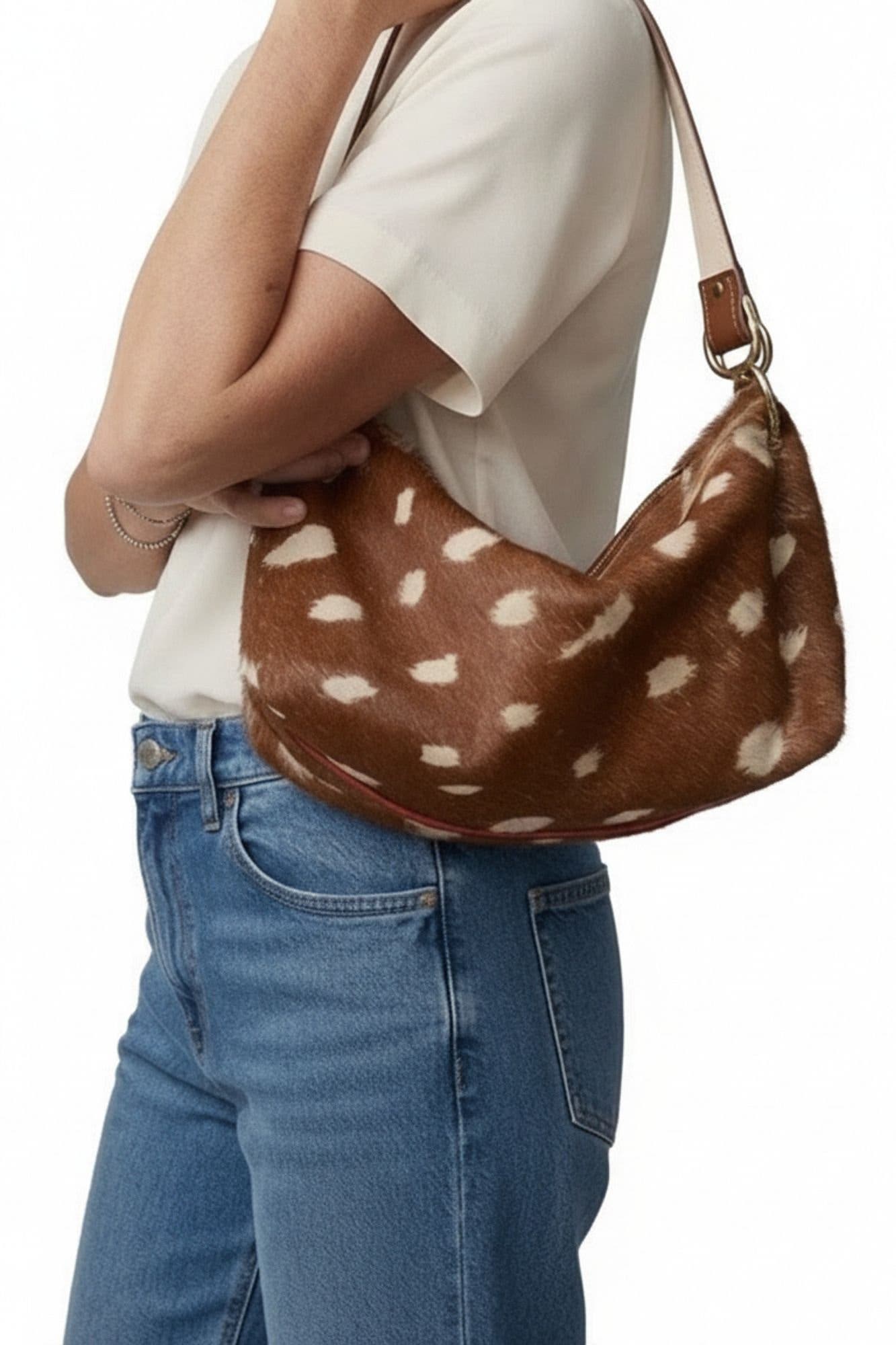 Leather Shoulder Bag, Alternate, color, Fawn Calf Print