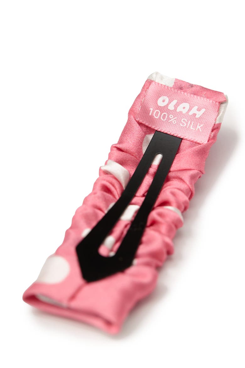Polka Dot Silk Hair Barrette Clip, Alternate, color, Pink