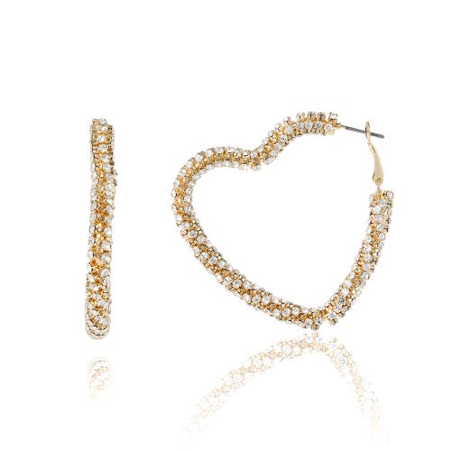 Bcbg Crystal Heart Hoop Earrings In Gold