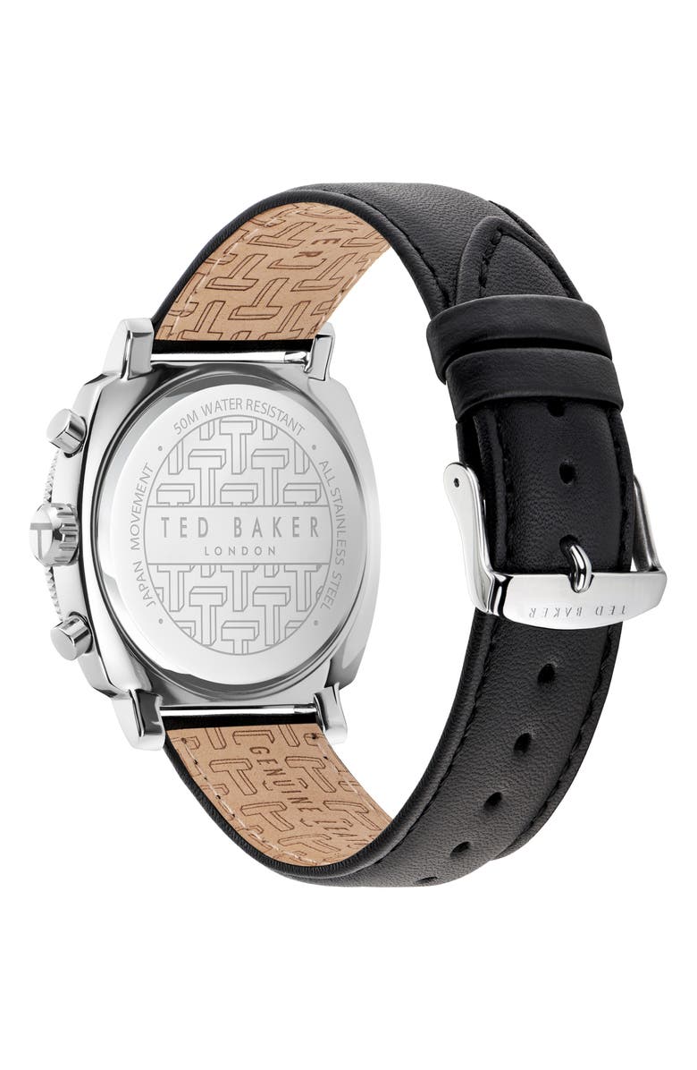 Ted Baker London Caine Chronograph Leather Strap Watch, 44mm, Alternate, color, Silver/ Silver/ Black
