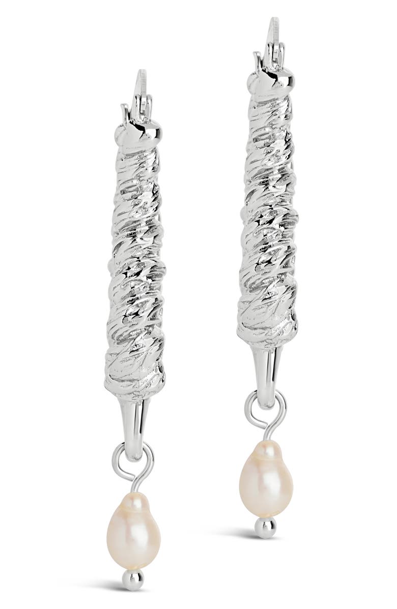 Sterling Forever Sylvie Freshwater Pearl Hoop Earrings, Alternate, color, Silver
