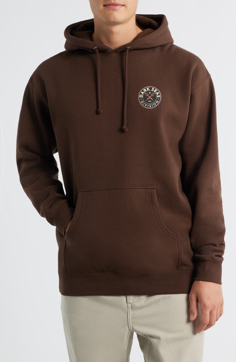 DARK SEAS Time Teller Logo Graphic Fleece Hoodie, Main, color, Brown