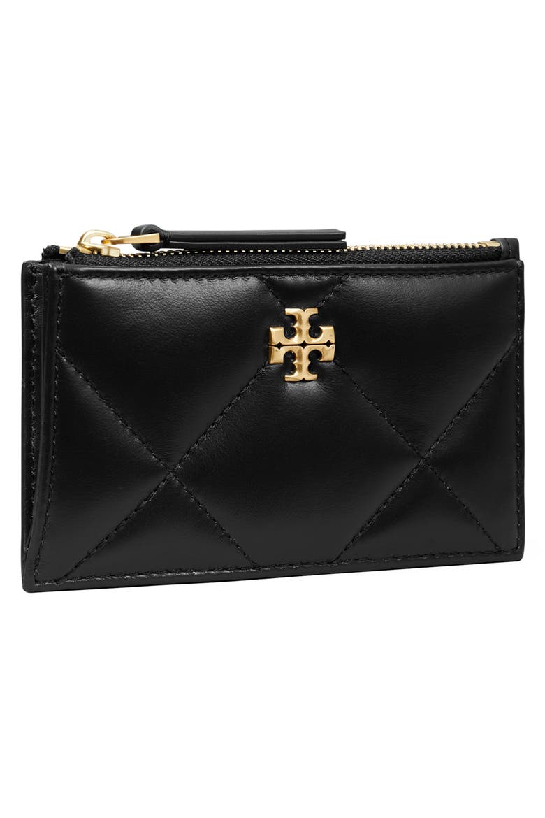 Kira Diamond Quilted Leather Zip Card Case, Alternate, color, BLACK