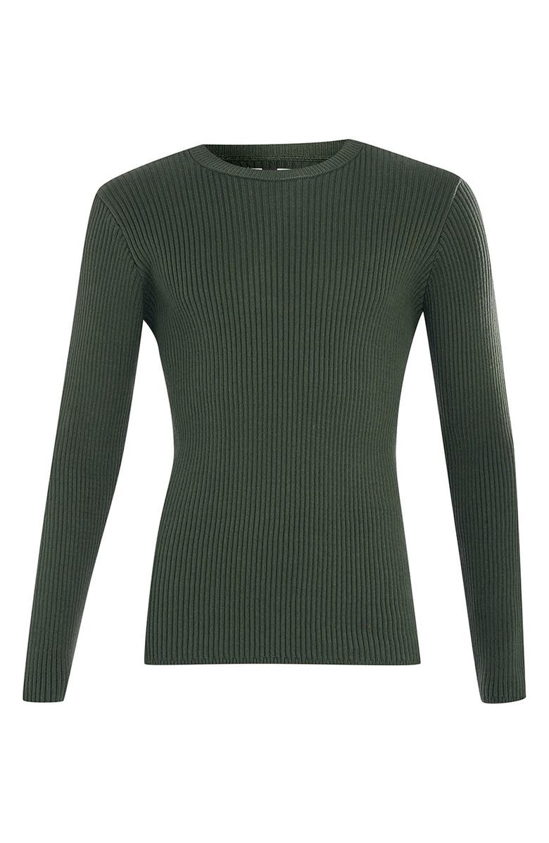 Topman Olive Chunky Rib Knit Crewneck Sweater, Alternate, color, 