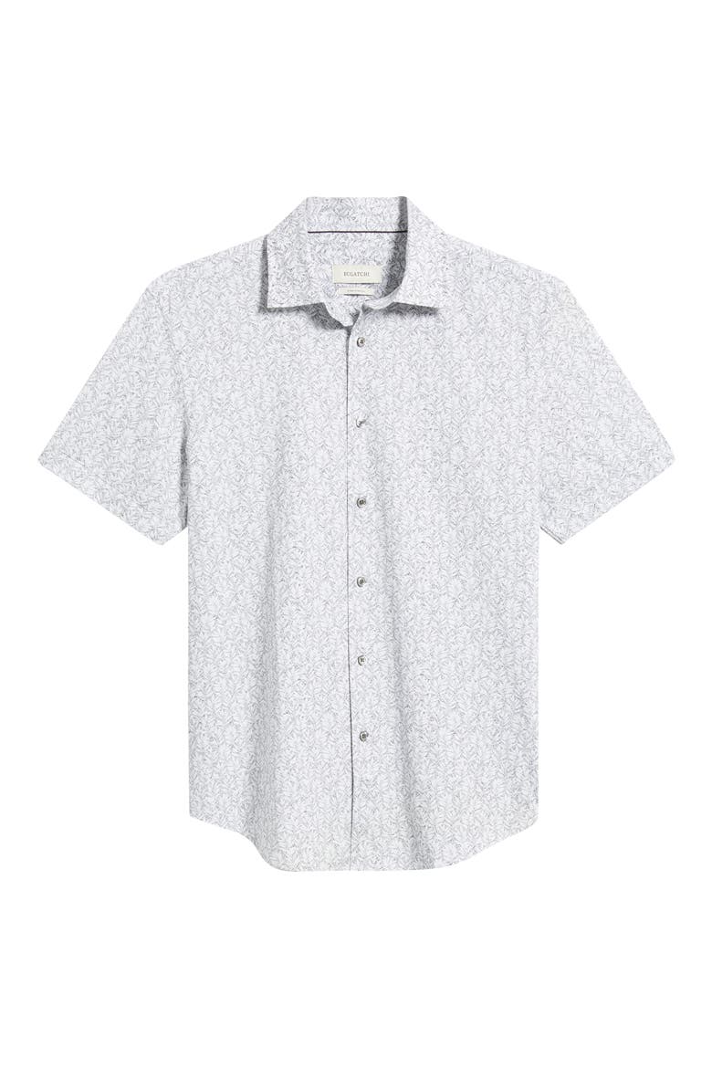 Miles OoohCotton® Leaf Print Short Sleeve Button-Up Shirt, Alternate, color, ZINC