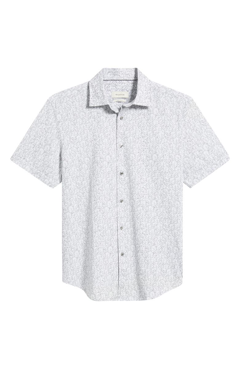 Bugatchi Miles OoohCotton<sup>®</sup> Leaf Print Short Sleeve Button-Up Shirt, Alternate, color, Zinc