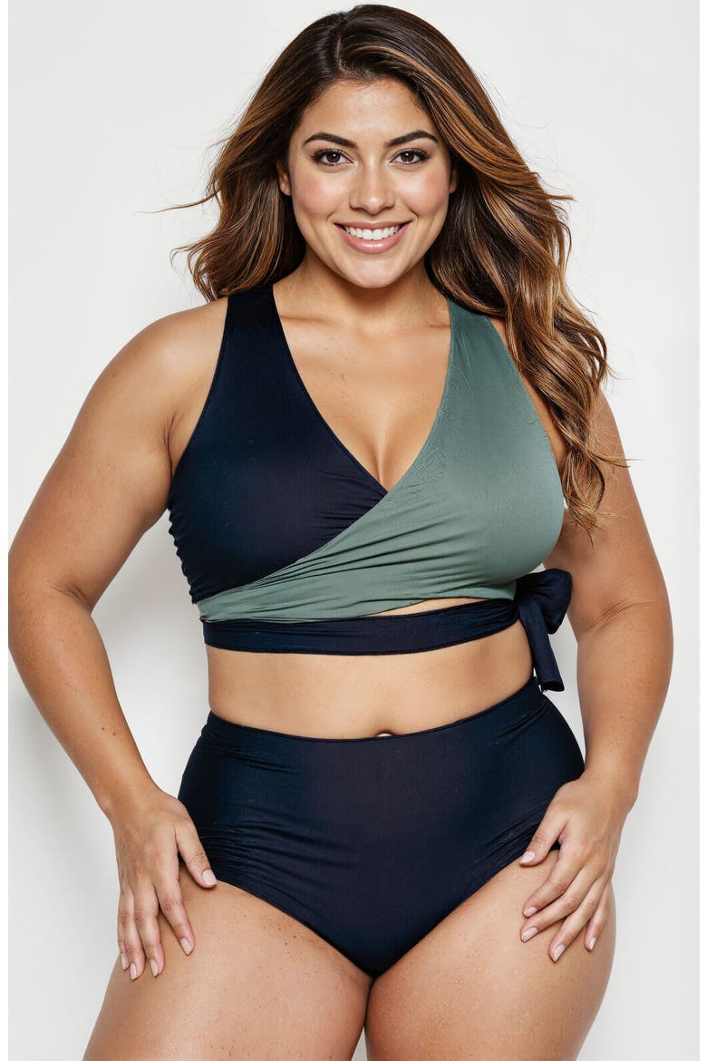 Emery 2-Piece Wrap Style Swim Set With Reversible Top and High-Waisted Bottom, Main, color, Black/Sage Green